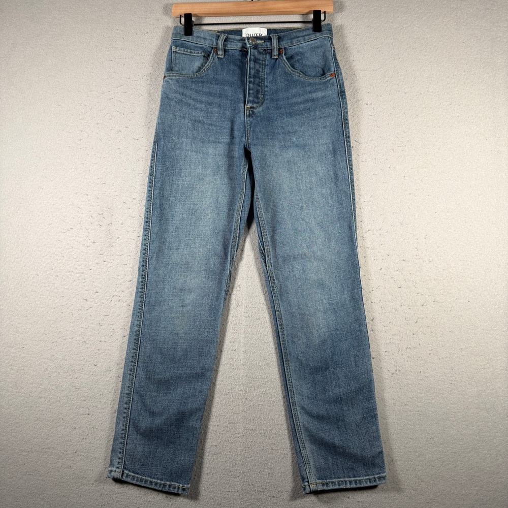 DU/ER Performance Denim Blue Slim Jeans Women 26x27 High Rise Button Fly Stretch